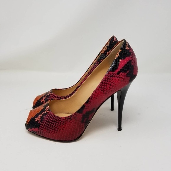 Giuseppe Zanotti Snake Peep Toe Stiletto High Heel Pump Shoes Black Pink Sz 6.5 - Picture 3 of 8